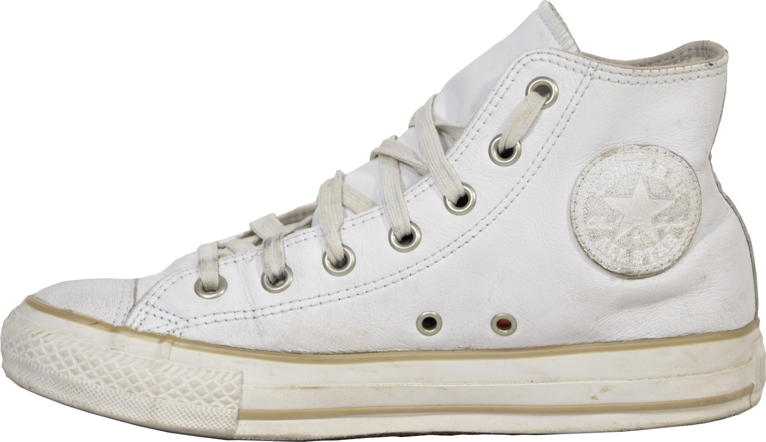 S042 BASKETS CONVERSE CHUCK TAYLOR HI CUIR BLANC T.39 UK 6 VALEUR 95 S042 BASKETS CONVERSE CHUCK TAYLOR HI CUIR BLANC T.39 UK 6 VALEUR 95