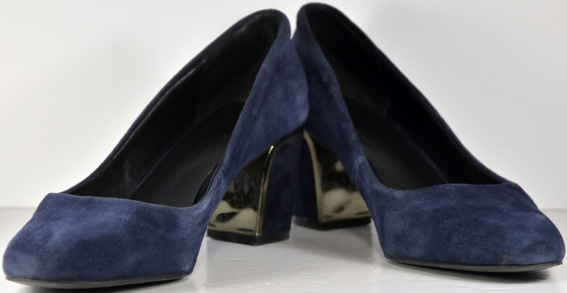 escarpin talon carre bleu marine