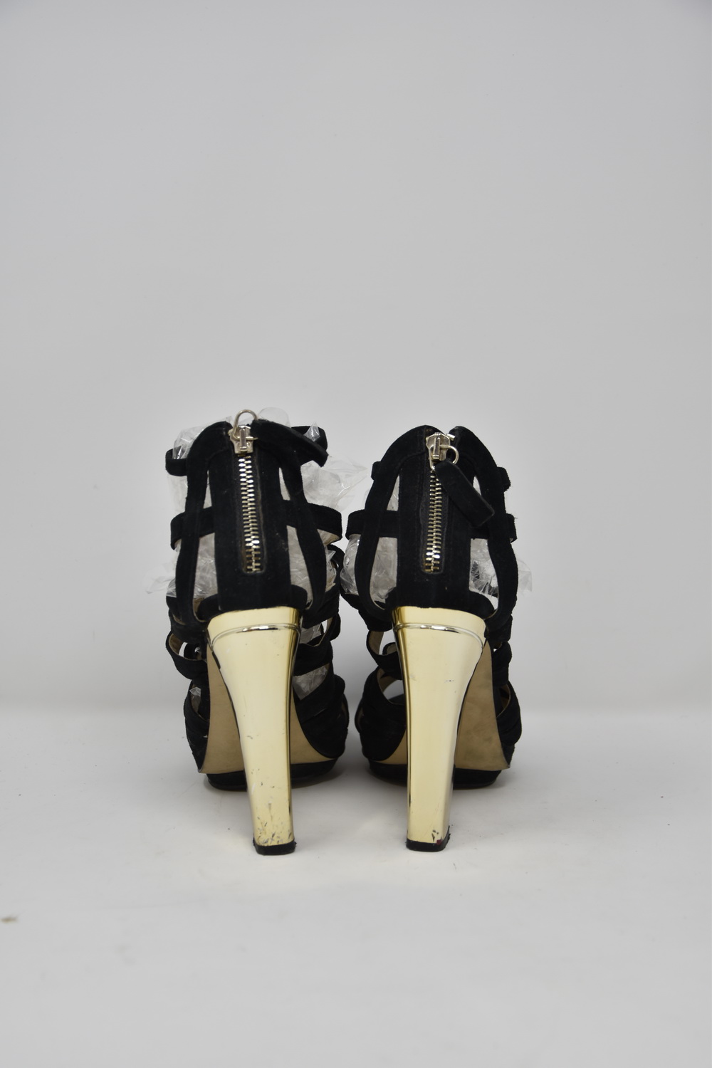 Sandales Femme à Talons Noires Et Or - Taille 37 (Zara) - Occasion